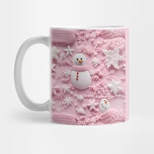 Pink Snowmen Retro Chrismas Snowflakes Knitted Pattern Mug